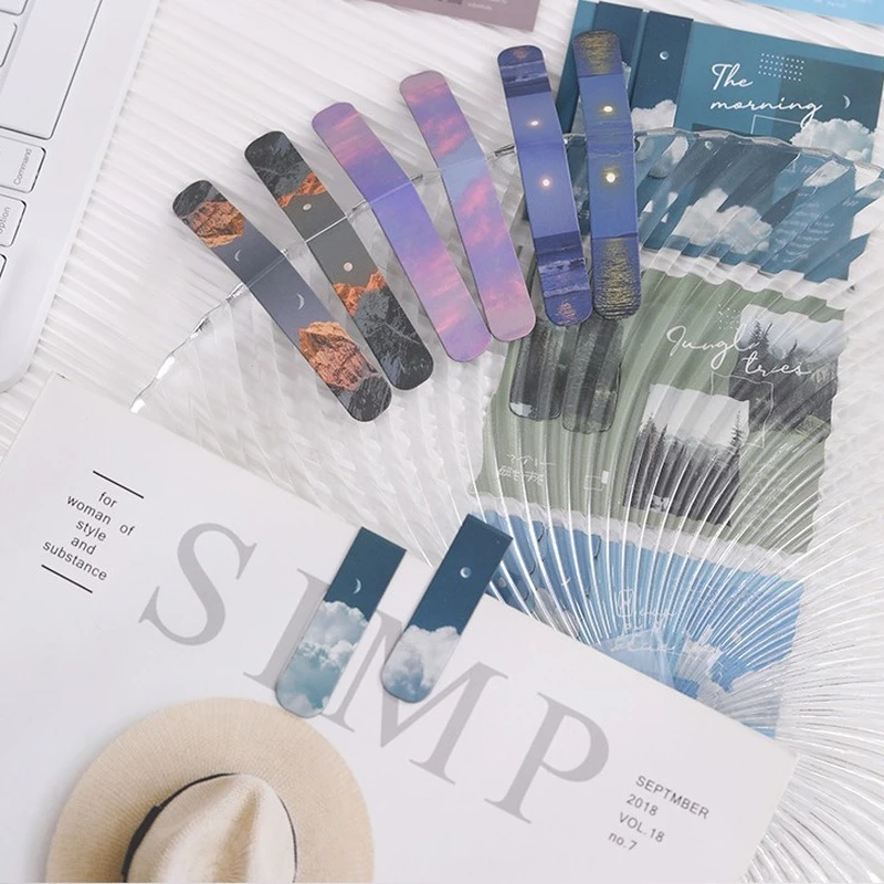

2pcs/set Magnetic Landscape Bookmark Bookmark Durable Magnetic Page Clip for Students Teachers Reading Office Stationery