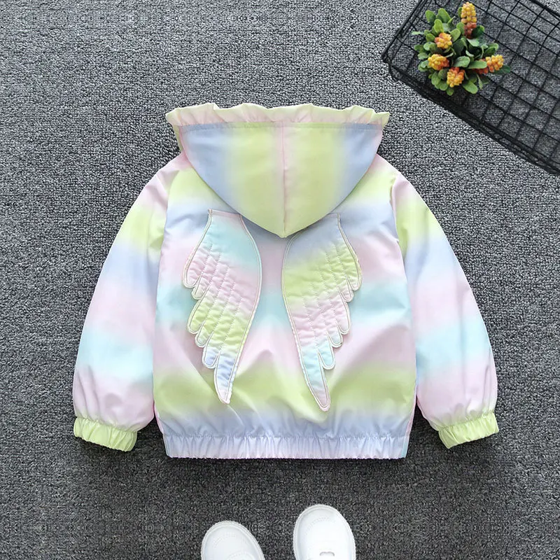 New Spring Autumn Girls Coat Fashion Colorful Hooded Windbreaker For Kids Have A Little Wings Children Birthday Present