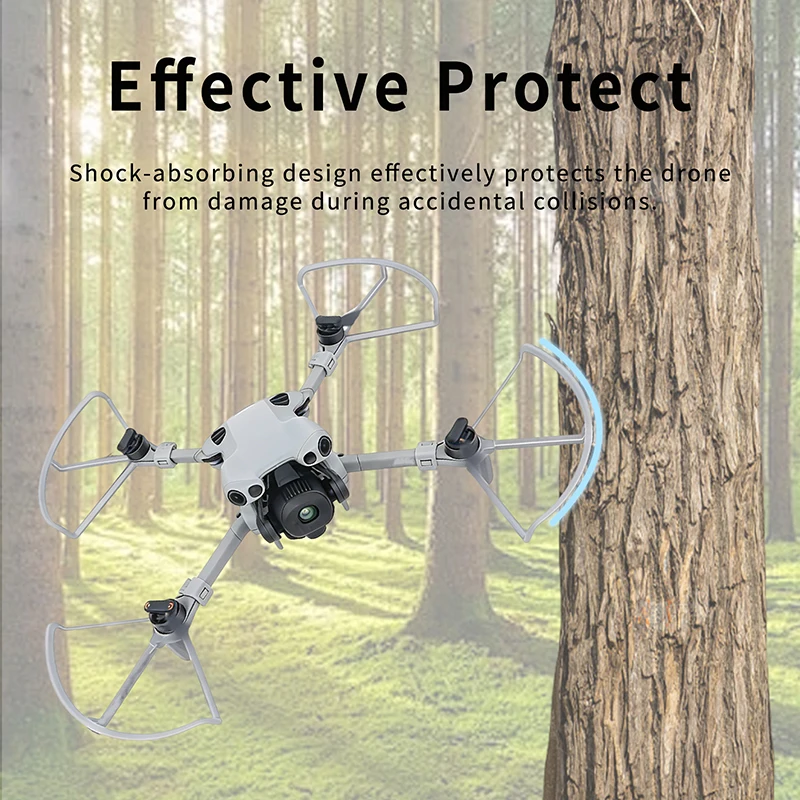 Protège-hélice Mini 5 Pro blanc fixé sur drone, design aérodynamique et protection efficace