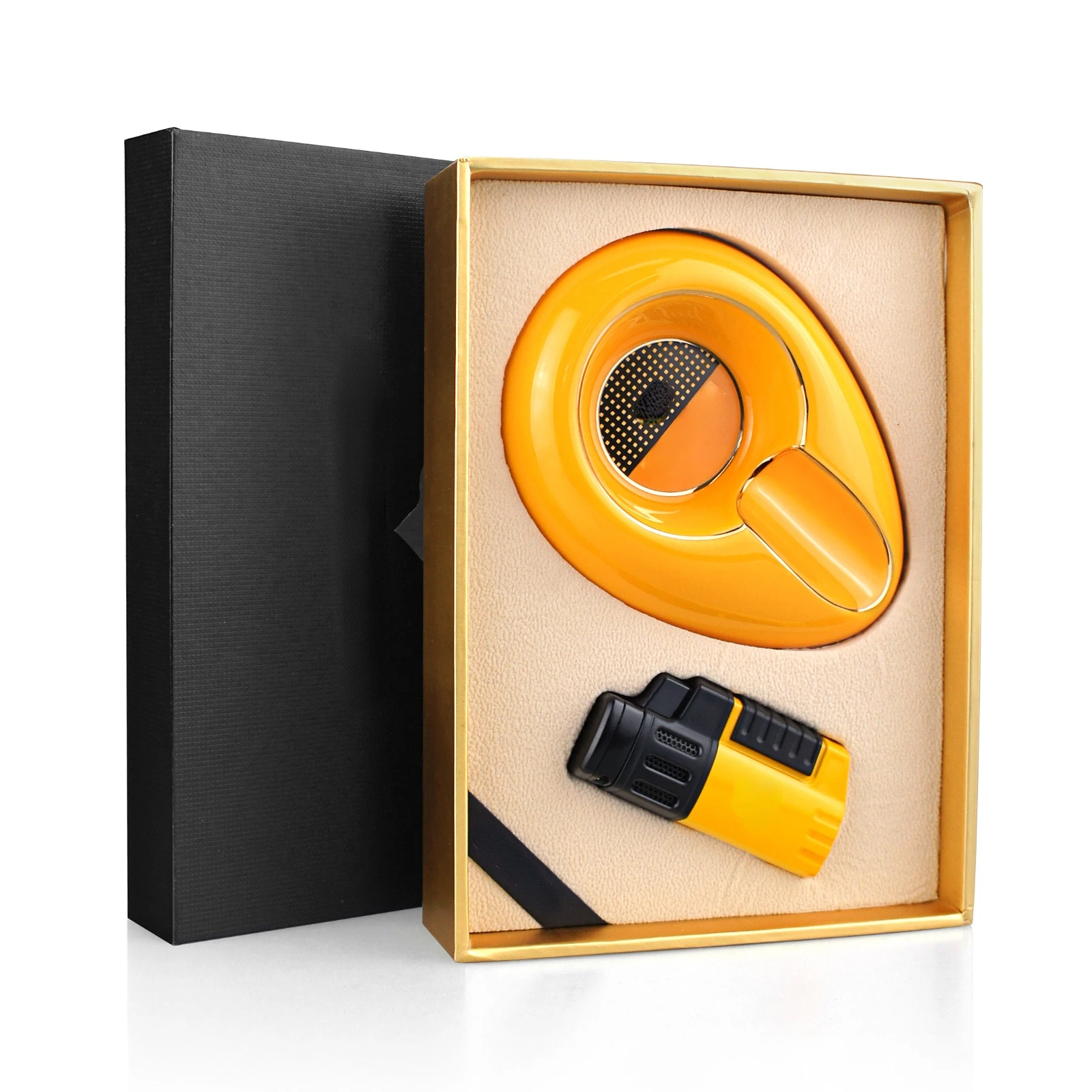 

Пепельница для зажигалки сигар, 4 струи пламени, аксессуары для сигар, Бутановая газовая сигарета с дыроколом в подарочной коробке