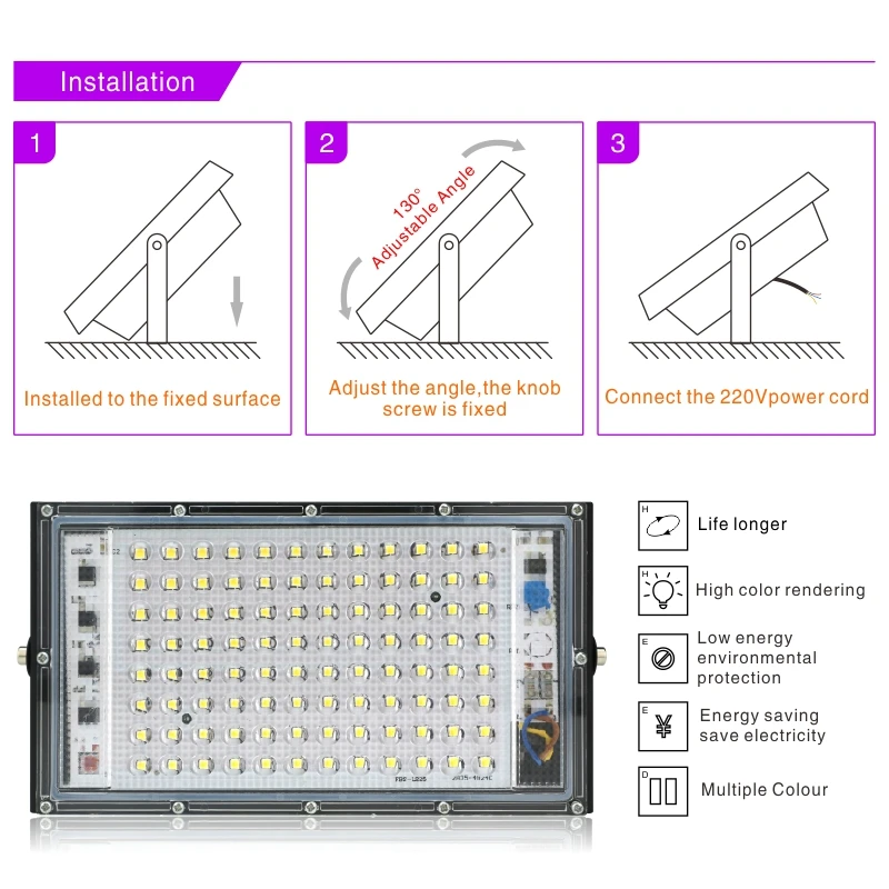 LED Flood Light 50W 100W AC 220V 230V 240V Outdoor Floodlight Spotlight IP65 Waterproof Landscape Lighting