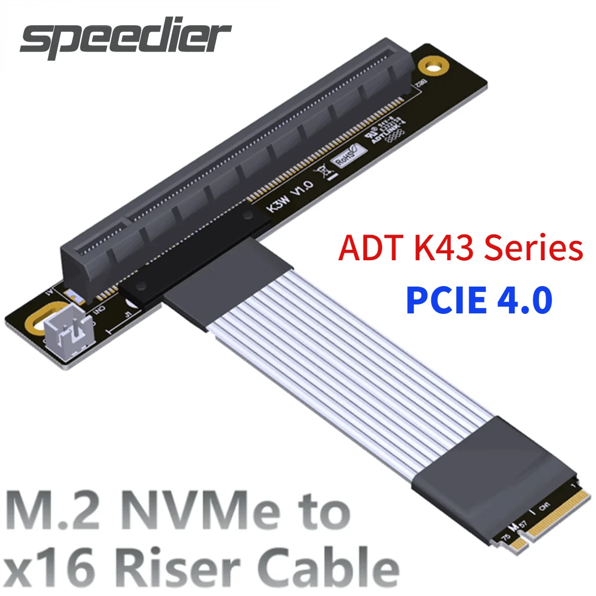 

ADT New Gen4 M.2 NGFF NVMe Key M Extension Cable to PCIE 4.0 X16 M.2 90 Degree Turn Angled 16x Riser Adapter M2 for STX Graphics
