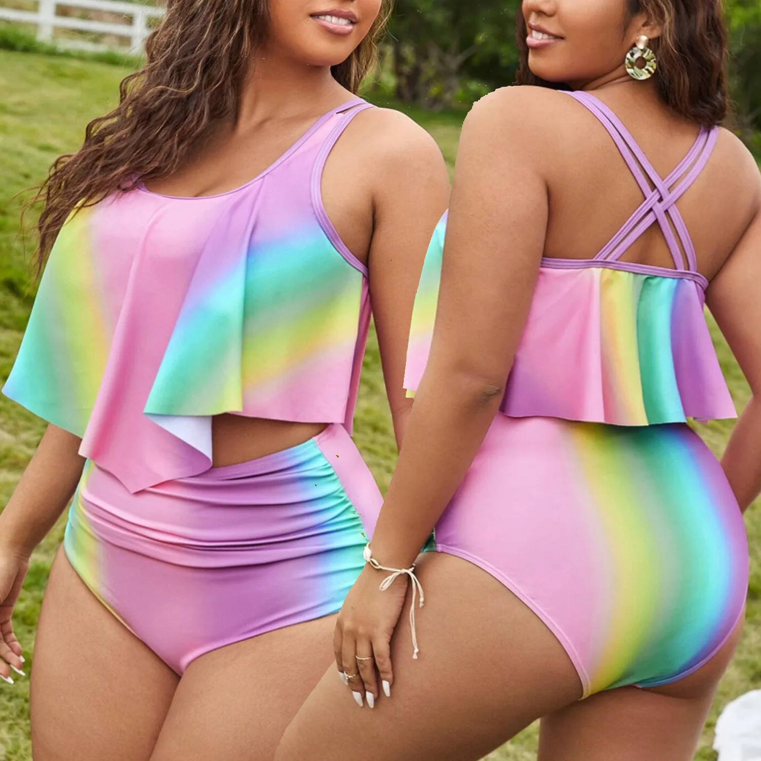 

2023 maillot de bain femme yards gradient printing of tall waist ms triangle bikini fission