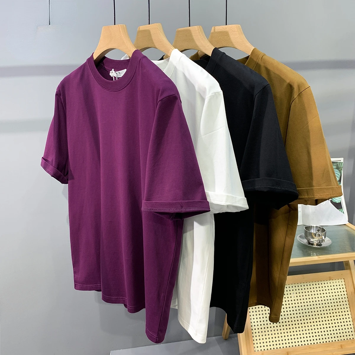 

2023 Summer Oversize Cotton T-Shirts Men Solid Streetwear Male Loose Casual Short Sleeve T Shirt Tops Tees Chic Clothes Y04