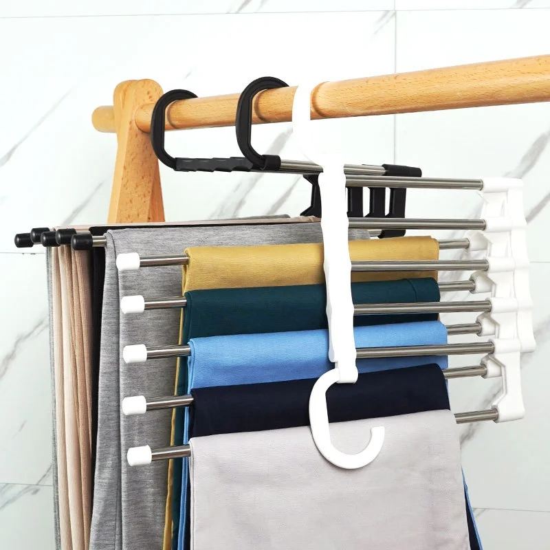 

4 colors 5 in 1 Pants Rack Closet Storage Organizer Multi-layer Pants Rack Folding Hanger closet storage