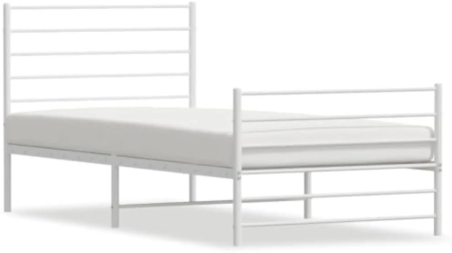 Metal Bed Frame Without Mattress with Footboard White Wooden Bed Frame Upholstered Headboard Supportive Mattress Base