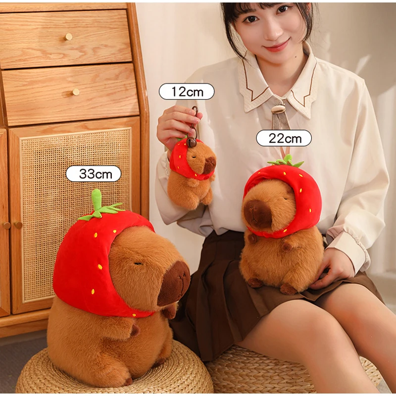 

Strawberry Hat Capybara Plush Toy Simulation Turtle Backpack Capibara Stuffed Animals Papa Hand Circle Ring Small Size Pendant