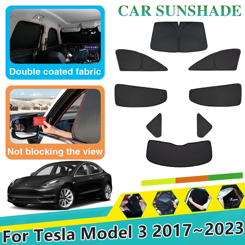 

Anti-UV Car Window Foldable Sunshades For Tesla Model 3 2017 2018 2019~2023 Car Black Sun Sunscreen Full Cover Auto Accessorie