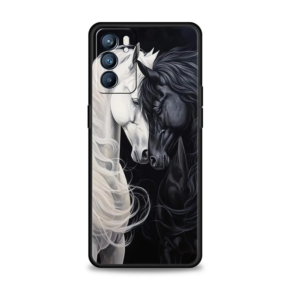 Galloping Horses Design Phone Case - Black and White Cover