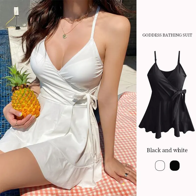 

Summer Swimming Female 2023 New Sexy Skirt Conjoined Students Conservatively Thin and Cover Belly INS Gathered Hot Springs