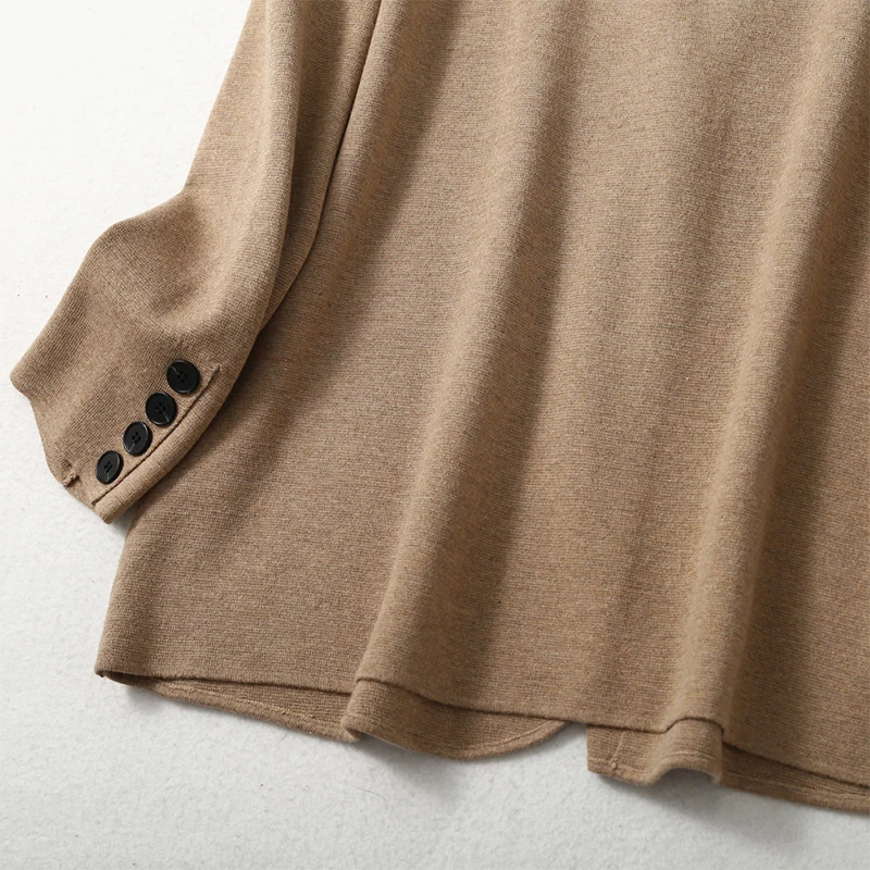 Women Blazer Cashmere Silk Blends Solid Colors Camel Long Sleeve Buttons Down Fashion Jacket Coat  Winter Warm XL XXL LY051 6