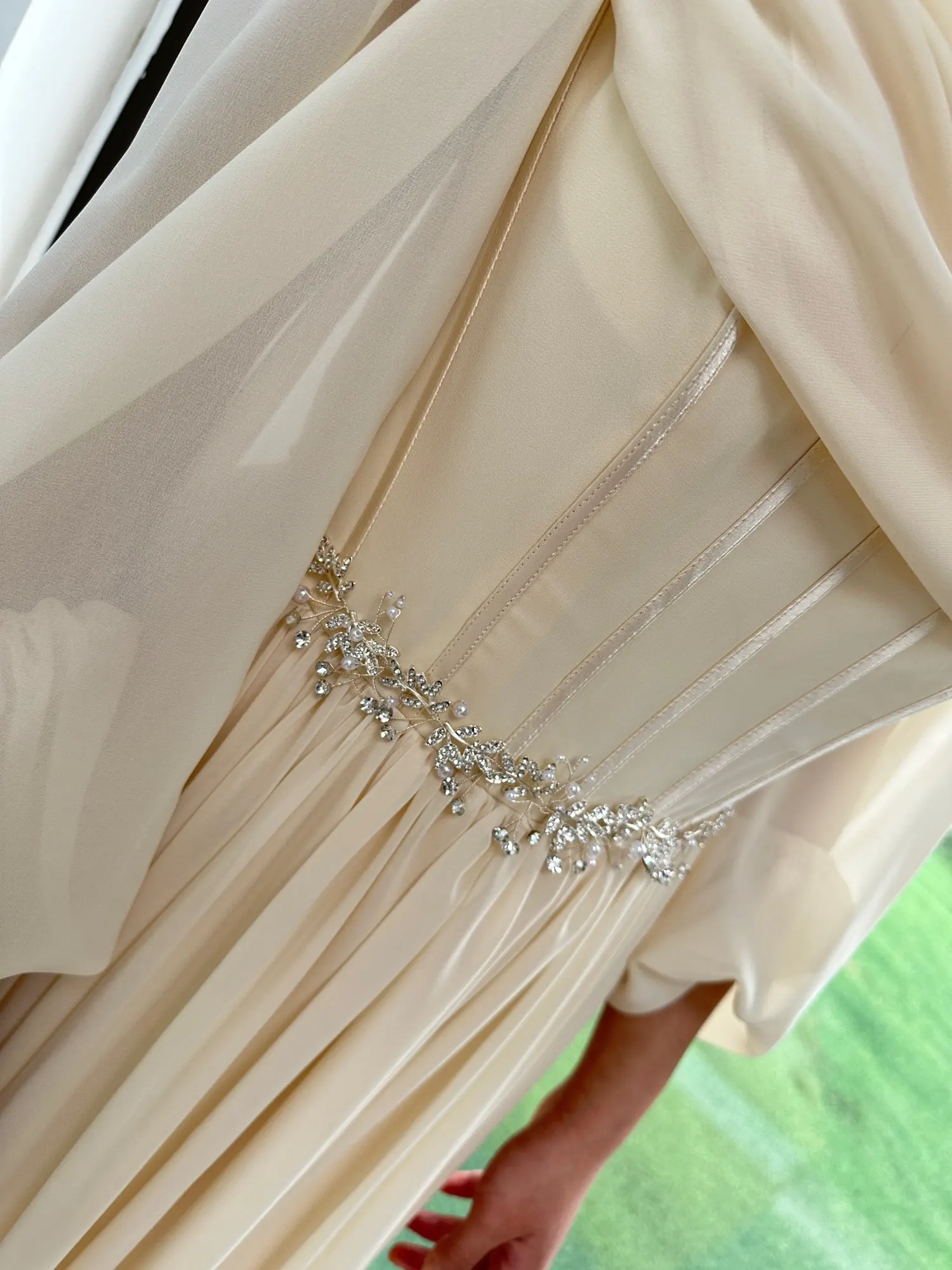Beige Printed Long Dress With Waist Belt