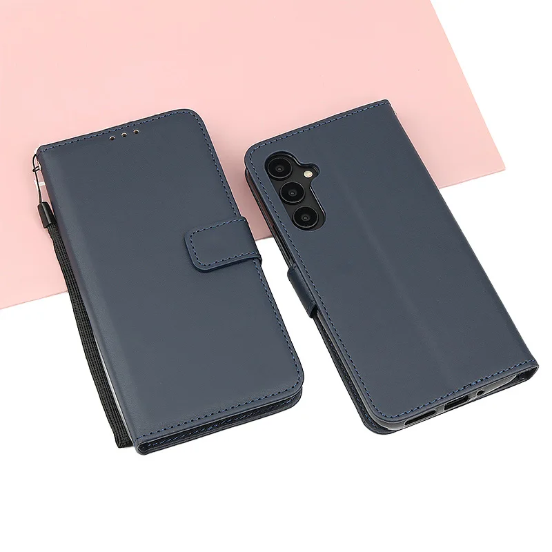 Magnetic Flip Leather Wallet Case with Solid Color and Skin Feel Finish