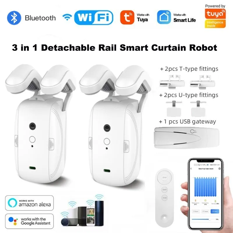 Tuya-robô Inteligente Cortina Elétrica Trilha Destacável Wi-fi Ble App Controle de Voz Alexa Google Home