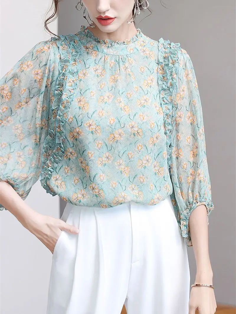 

Women Spring Summer Blouses Shirts Lady Fashion Casual Short Sleeve O-Neck Collar Polka Dots Printing Blusas Tops G2833