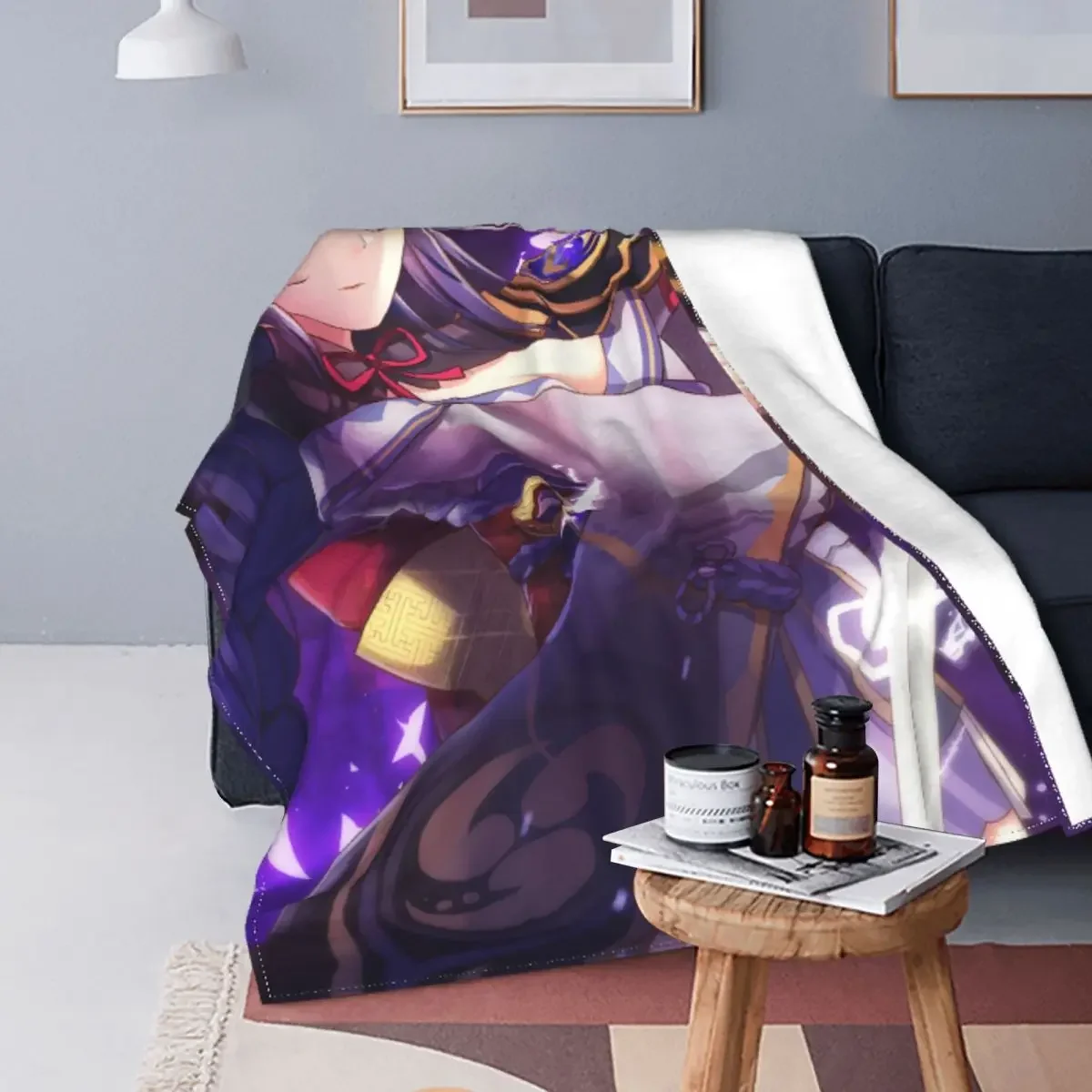 

Genshin Impact Anime Blanket Raiden Shogun Baal Fleece Throw Blanket Bedroom Sofa Printed Soft Warm Bedspreads