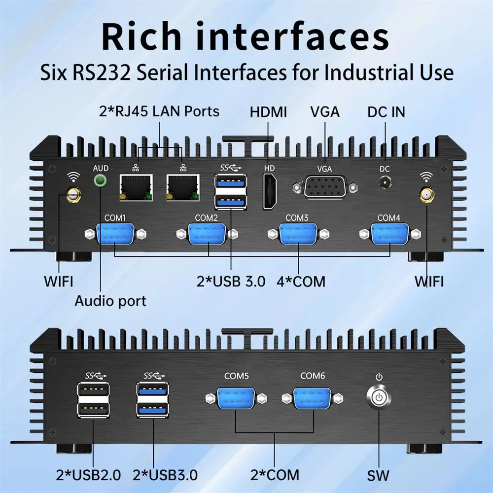 Msecore   Industrial sin ventilador  Mini PC Intel Core 2955U  I3 5005U  I5 4200U  I7 5500U CPU Fanless Design with Dual DDR3L Memory Dual Storage Support Win10 Gamer Pc. 