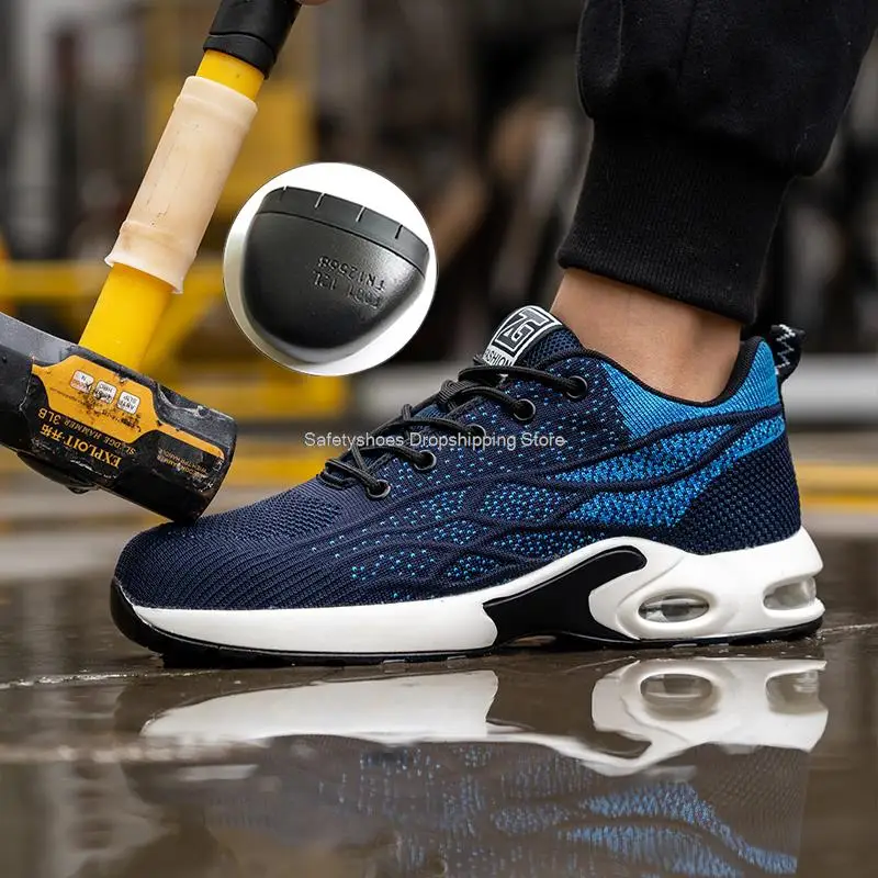 남녀공용 보호 안전 신발, 작업 안전 부츠, 스틸 토 신발, 펑크 방지 에어 쿠션, 작업 신발 스니커즈