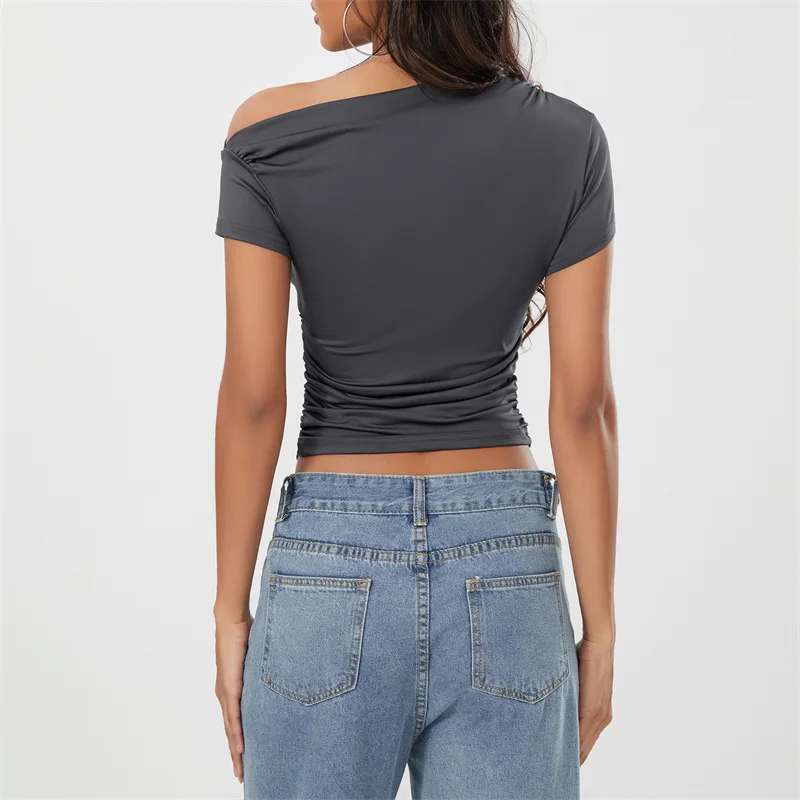 Top corto Y2K para mujer, ropa grunge de verano, camiseta fruncida sin mangas con hombros oblicuos, chaleco, ropa de calle de los años 2000