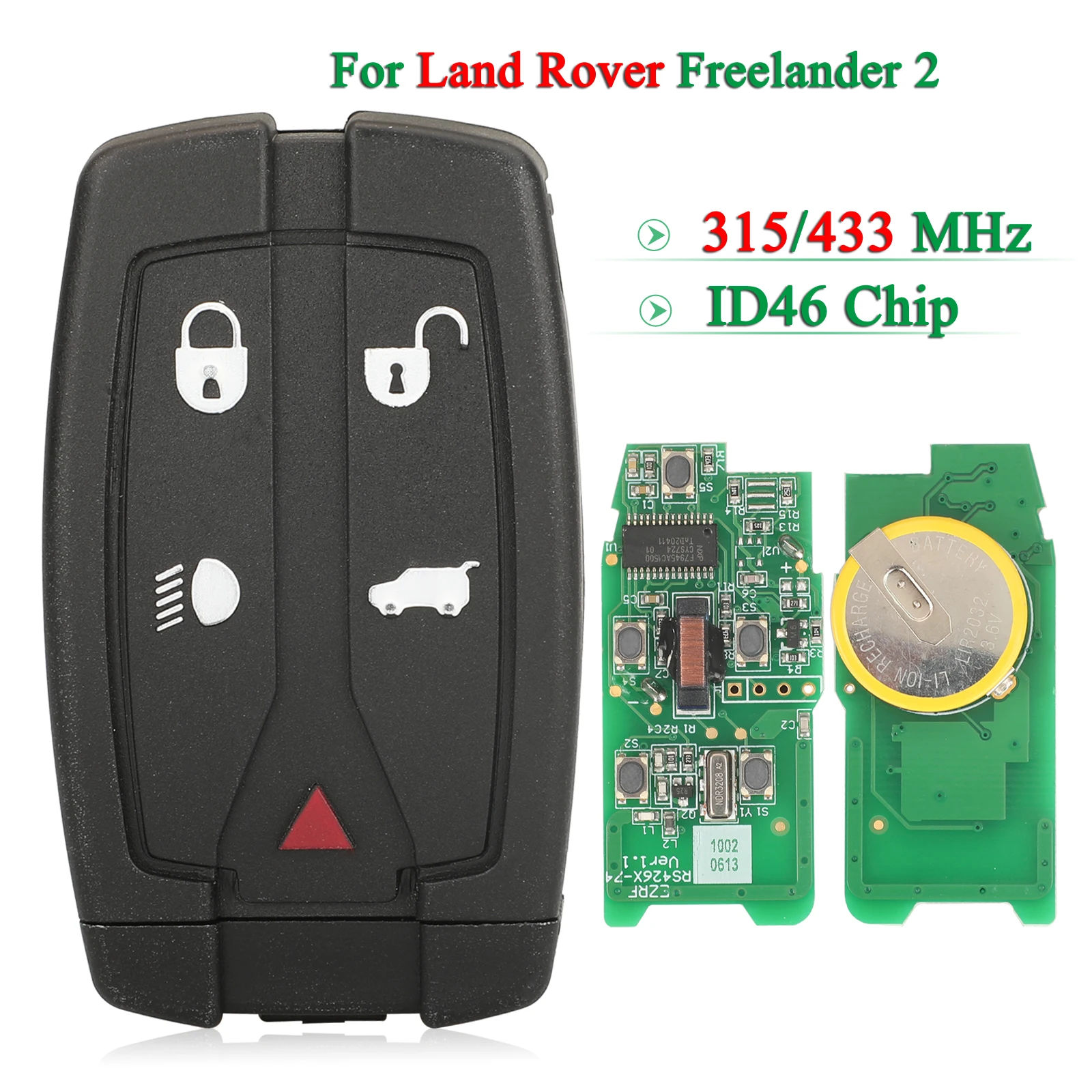 

jingyuqin Replacement 315MHz/433MHz For Range Rover Freelander 2 Control Remote Smart Car Key id46 Chip fob 5 Buttons