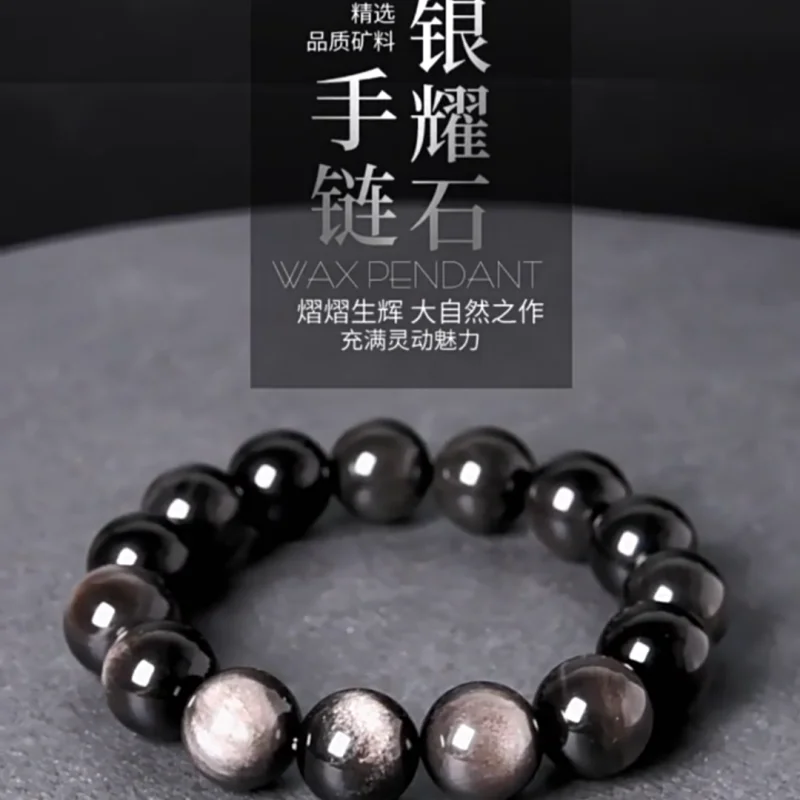 

9a Grade Pure Natural Silver Stone Black Stone Customized Bracelet Buddha Beads Money Drawing and Luck Changing Couple Gift