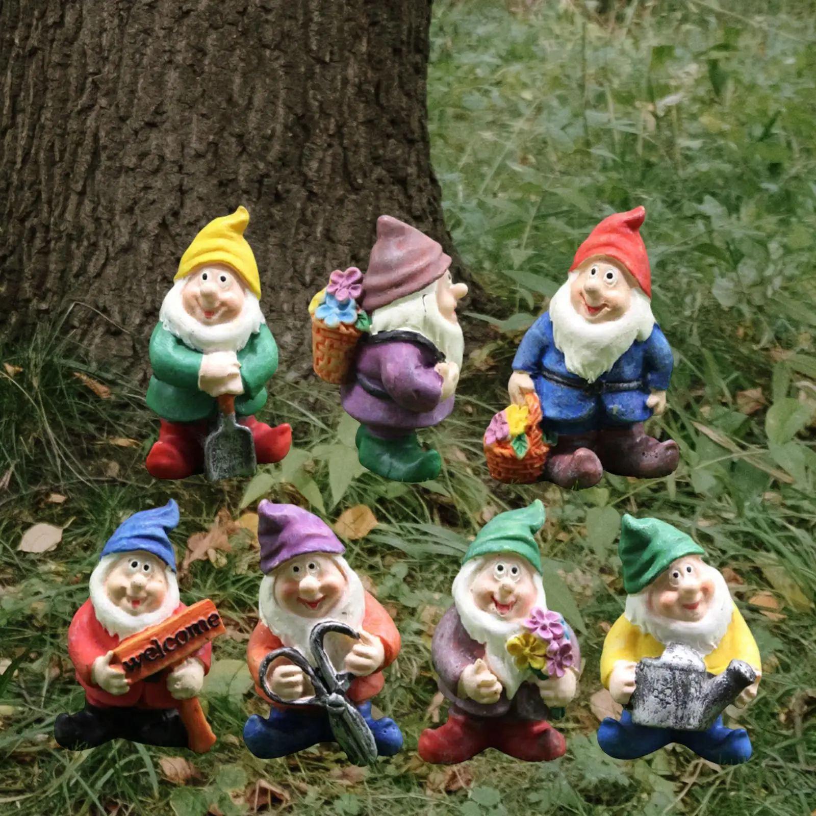 Seven Dwarfs Resin Mini Gnomes Statue Fairy Gardens Decoration