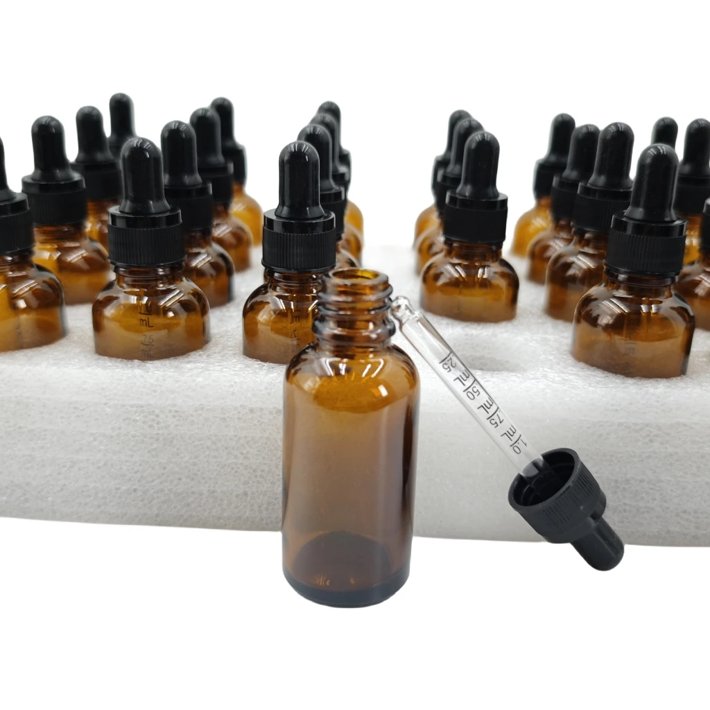 에센셜 오일용 유리 눈 스포이드 병, 골든 탑 캡, 팅크 병, 측정 스포이드 포함, 30ml, 24 팩