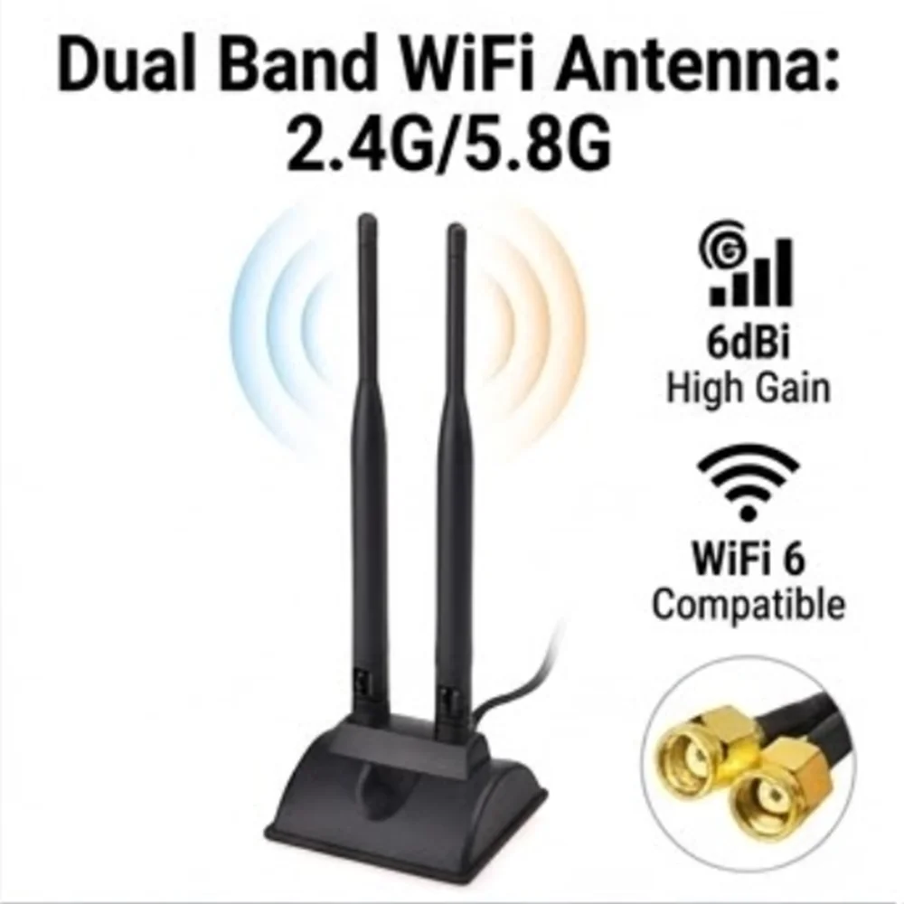 슈퍼뱃 6dBi 듀얼 밴드 WiFi 2.4G 5G 5.8G 고출력 무선 공유기 안테나 마그네틱 베이스 2M 연장 케이블 RP-SMA 남성용 PC용
