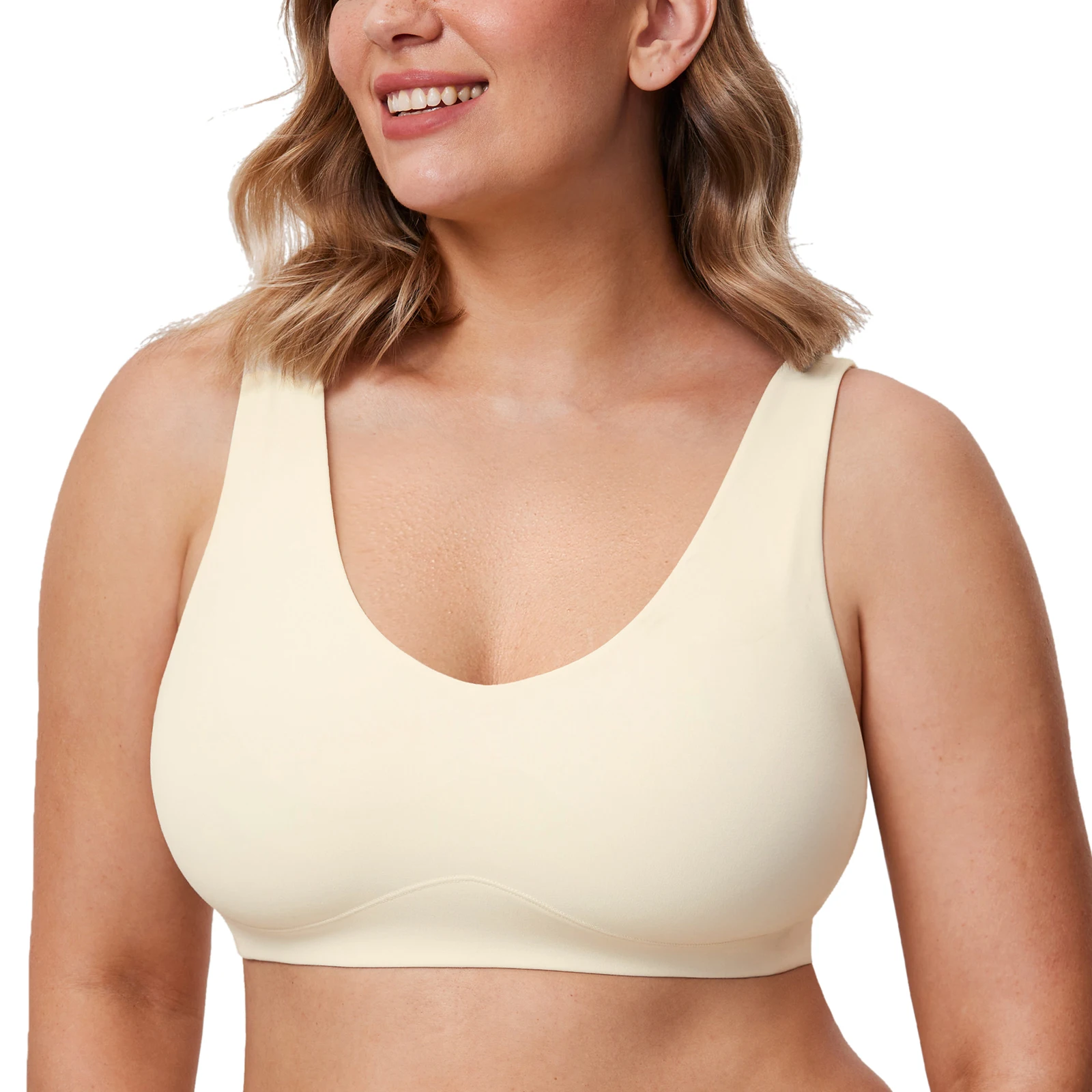 Women's Cozzifree Plus Size Wireless Bralette V Neck Full Coverage Seamless Tshirt Bras Supportive Wide Straps Unlined Bra