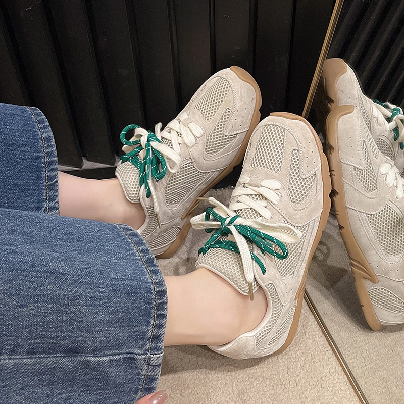Shoes Woman 2024 Trend Mesh Breathable Women Casual Sneakers Lace-up Vulcanized Shoes Ladies Platform Sneakers Female Shoes