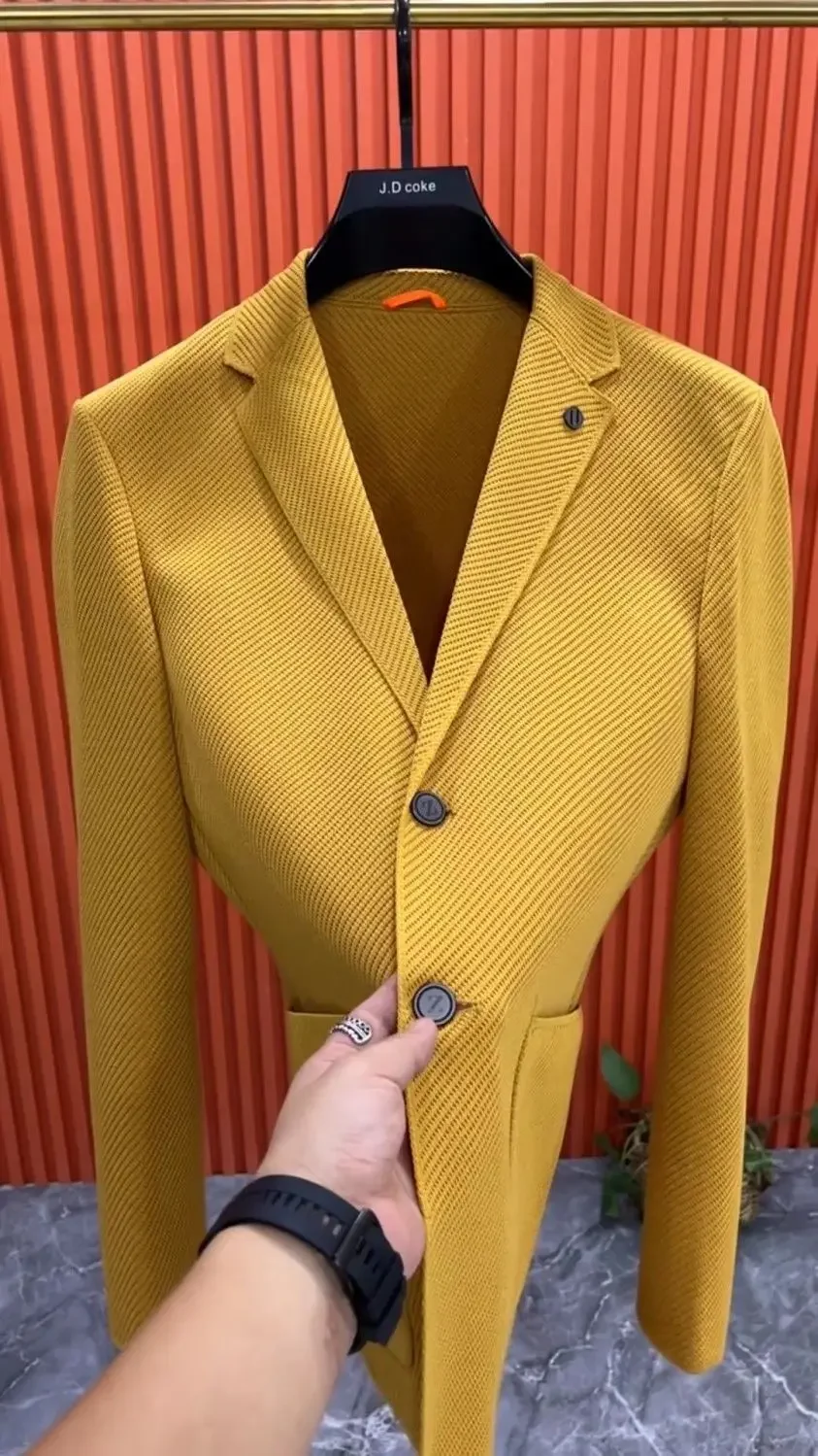 Description Picture 3 of itemParty Dress Jackets Men's Suit Business Coat Yellow Male Blazer Vintage Summer Fashion 2024 Elegant Classic Fashionable Menswear