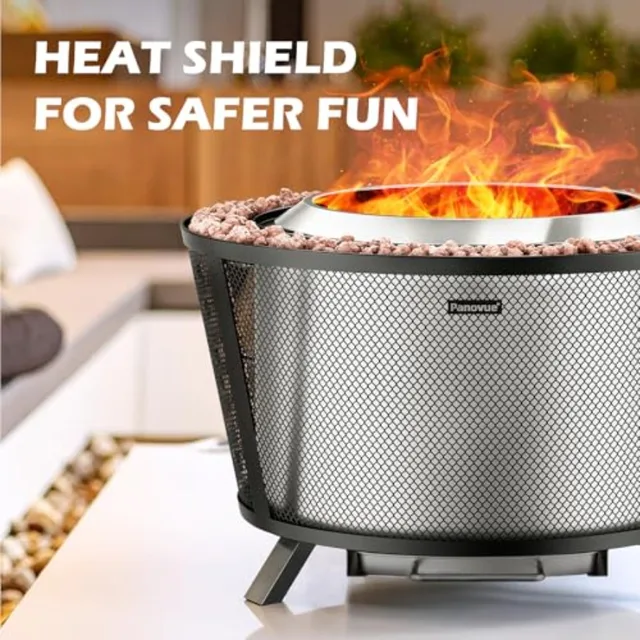 29 Large Capacity Smokeless Fire Pit for Outdoor Use: Heavy-Duty Wood Burning Firepit with Dual-Wall Insulation Protective Mesh 4