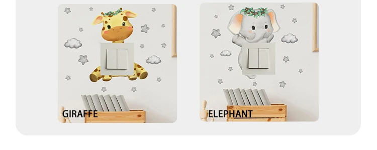 Cartoon-Wolken-Schalteraufkleber Bär Giraffe Elefant Wandaufkleber Wohnzimmer Dekorative Aufkleber Kinderzimmer Dekoration – Detail 9