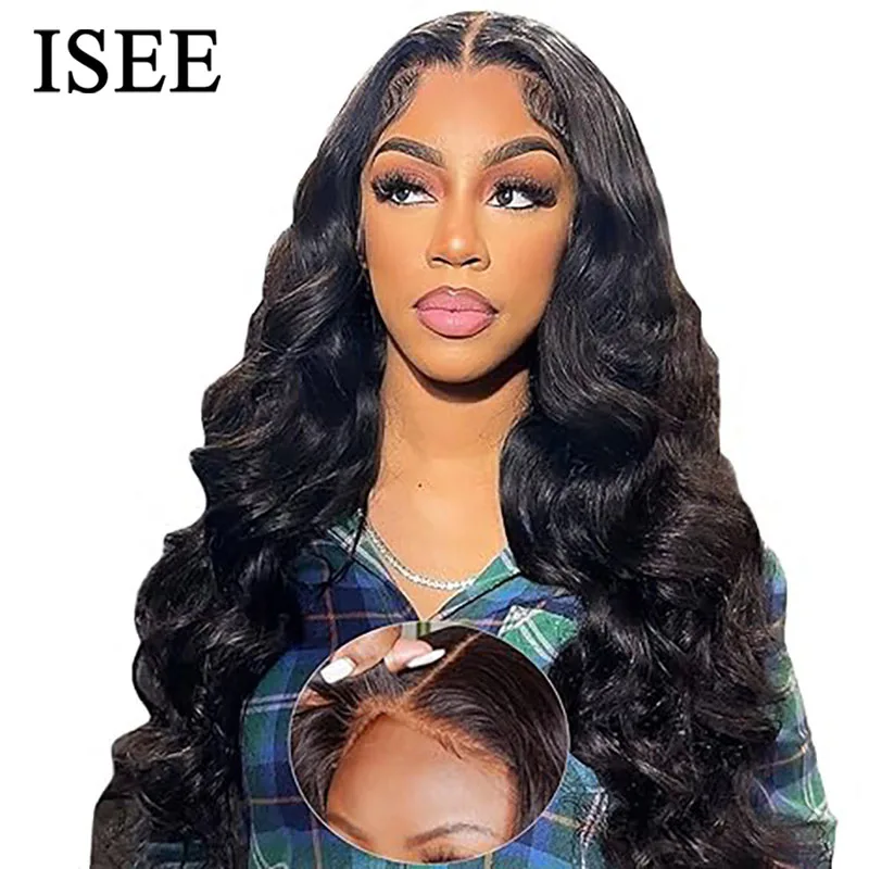 

ISEE Hair Glueless Wigs Wear And Go Body Wave Wig Pre Bleached Knots Human Hair Lace Front Wig PrePlucked Natural Hairline