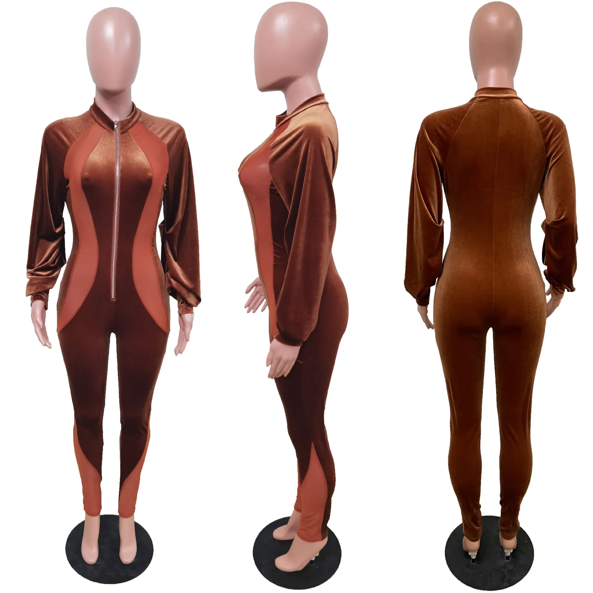 Women's Fashion Casual Sexy Solid Color Mesh Lantern Sleeve Bodysuit Spring Autumn Long Sleeve Lady Rompers