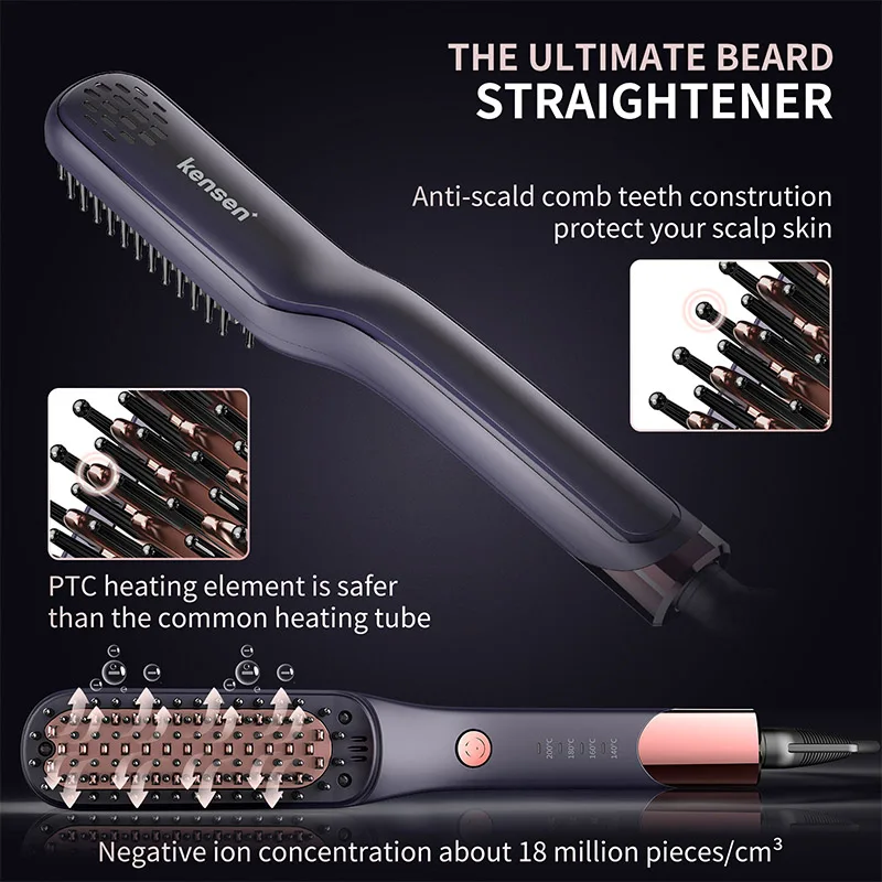Kensen beard straightener Brush Comb Hair Straightener Men Quick Beard Straightening Curling Styling Negative Iron Heating Comb hair straightener brush hair straightener comb hair straightener