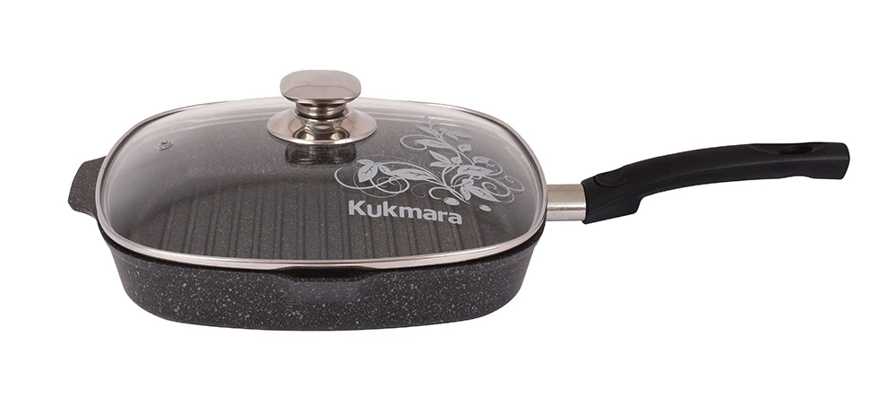 Frying pan grill 26-28 cm kukmara Granit ultra original removable handle glass lid | Дом и сад