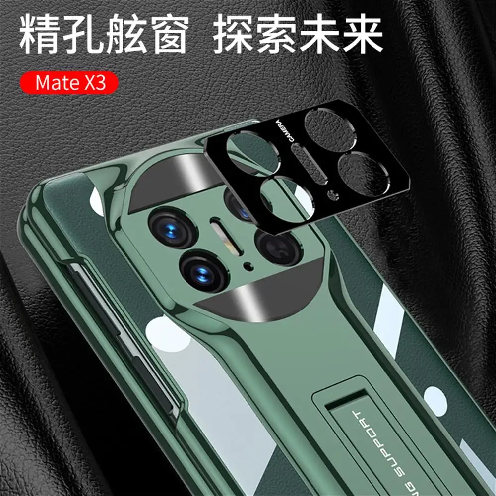 For Huawei Mate X3 Case With Tempered Film Ultra-Thin Electroplated Transparent Bracket Folding Shockproof Hard Case Accessories