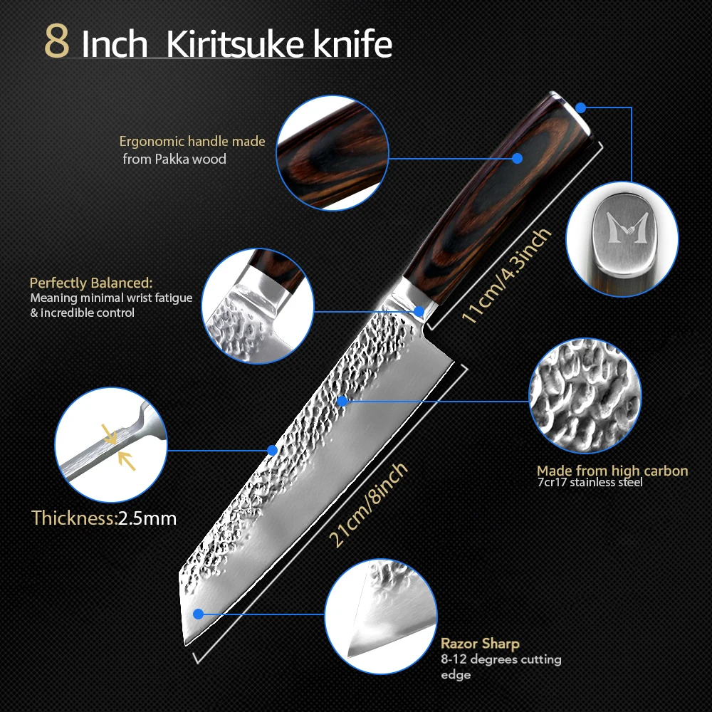 Kitchen Knives Set 1-6pcs japanese Stainless Steel 7CR17 440C Sharp Santoku Kiritsuke Utility Paring Chef Knife Wooden Handle - 3