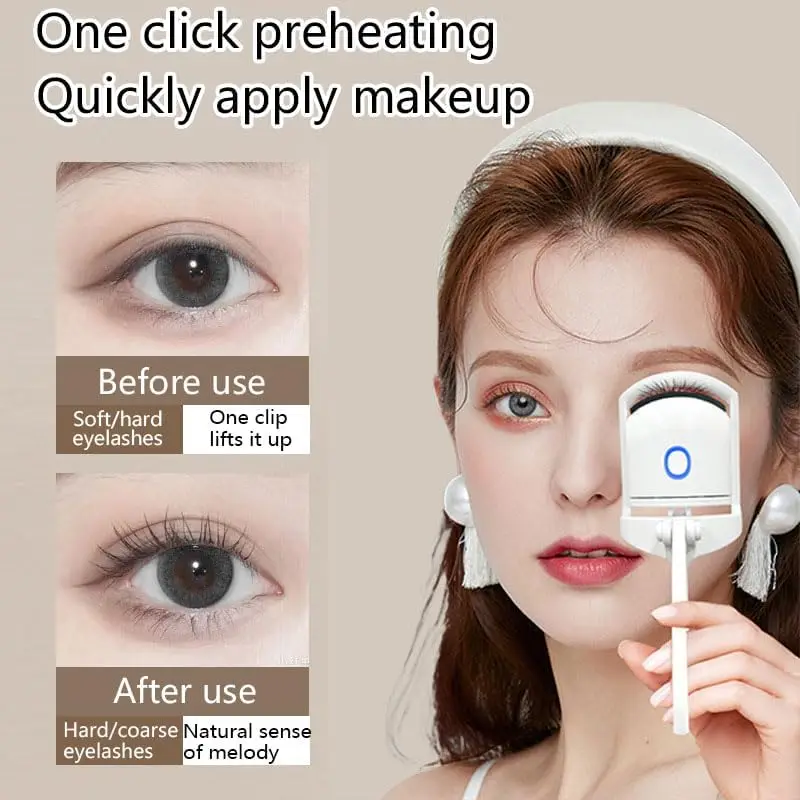 Electric Heated Eyelash Curler USB Rechargeable Portable Eyelash Perm Curler Fast Heating Long Lasting Thermal Curls Makeup Tool