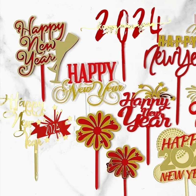 

Cake Decorations Acrylic 2024 Happy New Year Cake Toppers for Merry Christmas Cake Dessert Decorations XMAS Toppers