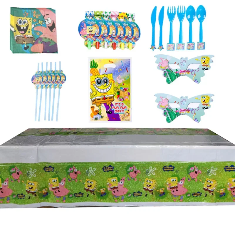 SpongeBob Birthday Party Decorations Kids Disposable Tableware Napkin Cup  Hat Straw Plate Set Party Banner Baby Shower Supplies