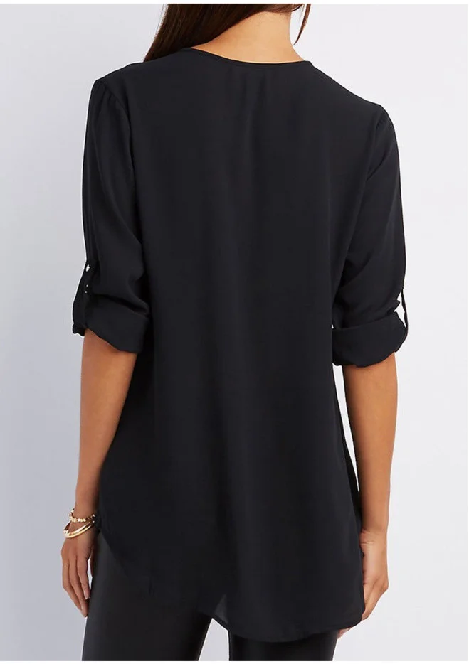 Women Shirts Summer Autumn Casual V-neck Chiffon Blouse Women Top Camisa Feminina Long Sleeve Black White Ladies Blouses Shirt