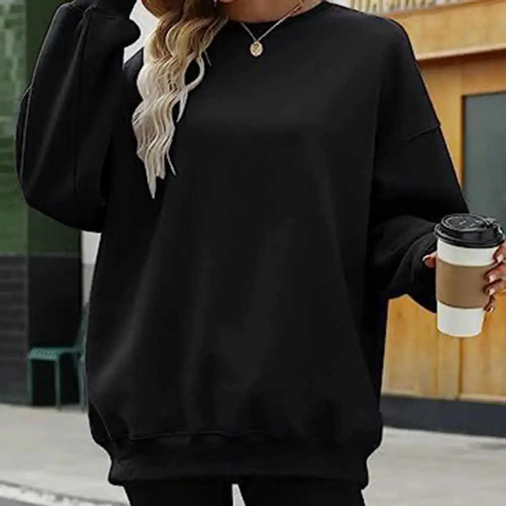 

Women Winter Sweatshirt Soft Breathable Women's Fall/winter Sweatshirts Loose Fit Elastic Cuffs Solid Colors for A Stylish