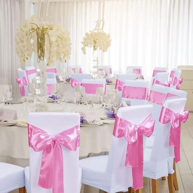 12 pièces ceintures de chaise en Satin nœuds chaise universelle ruban ceinture fête de mariage réception événements Banquets hôtel événement chaise couverture décor 4