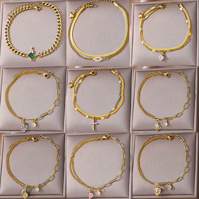 Zircon Anklet Stainless Steel Summer Beach