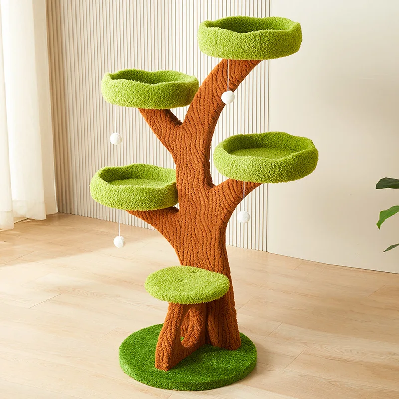 Modern Luxury Cat Scratching Post Wood Tower With Sisal Trees Climbing Frame And Luxury Tree House