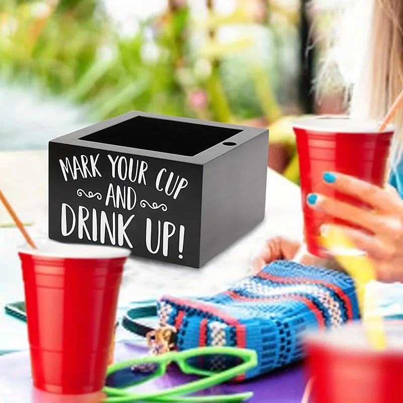 Wooden Cup Holder with Marker Slot Mark Wood Drink Dispenser Coffee Shop Paper Cup Storage Rack Square Desktop Bar Storage Box