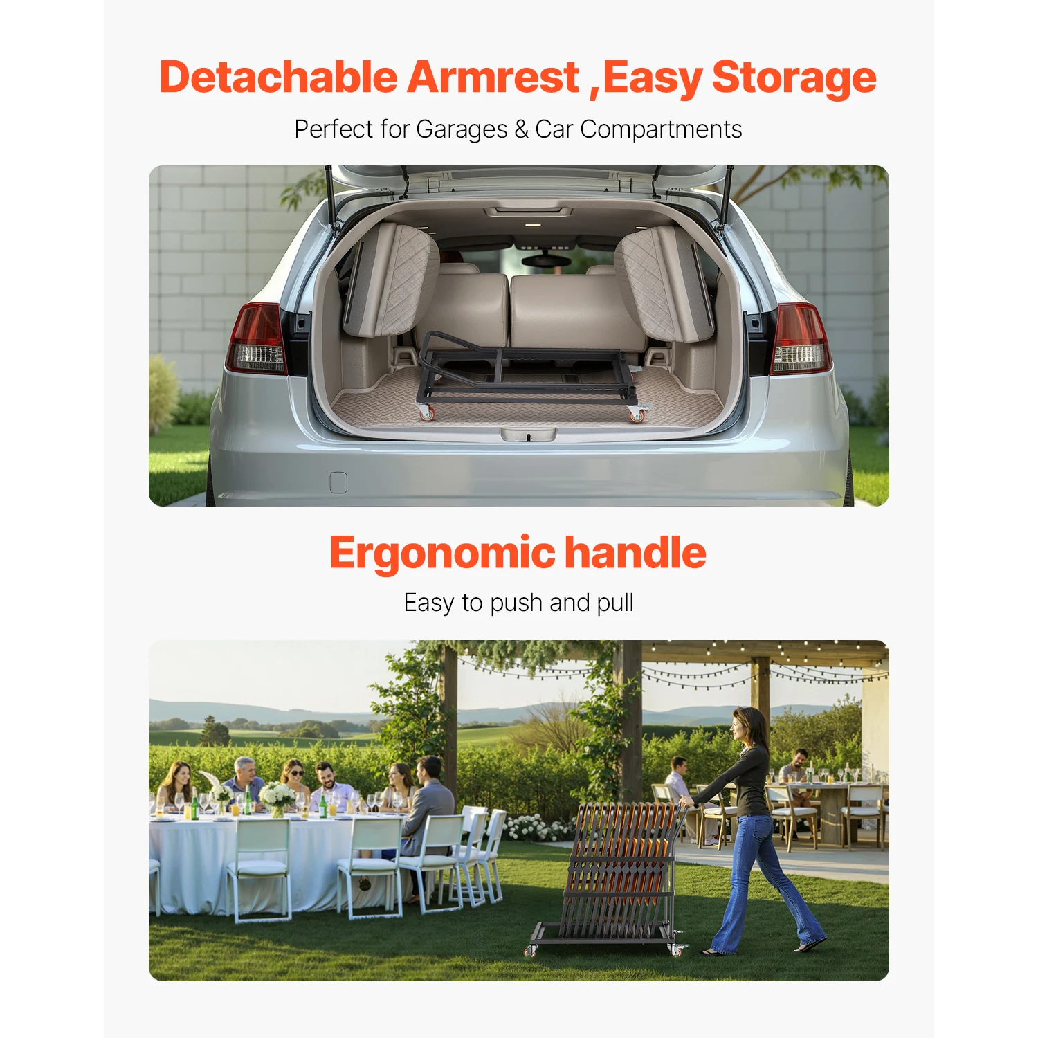 Metal Chair Storage Rack with Wheels for 25 Chairs