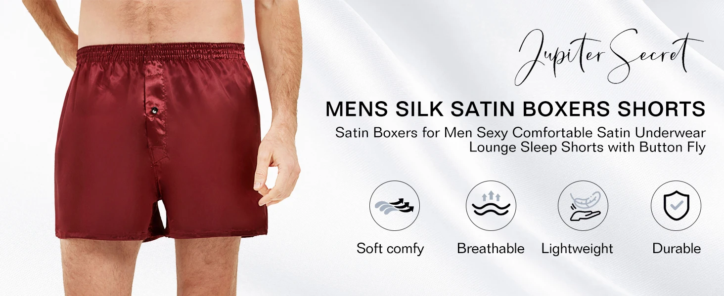 Description Picture 2 of itemJupiterSecret 6 Pcs Mens Satin Boxers Shorts, Silk Feeling Sleep Shorts With Elastic Waistband